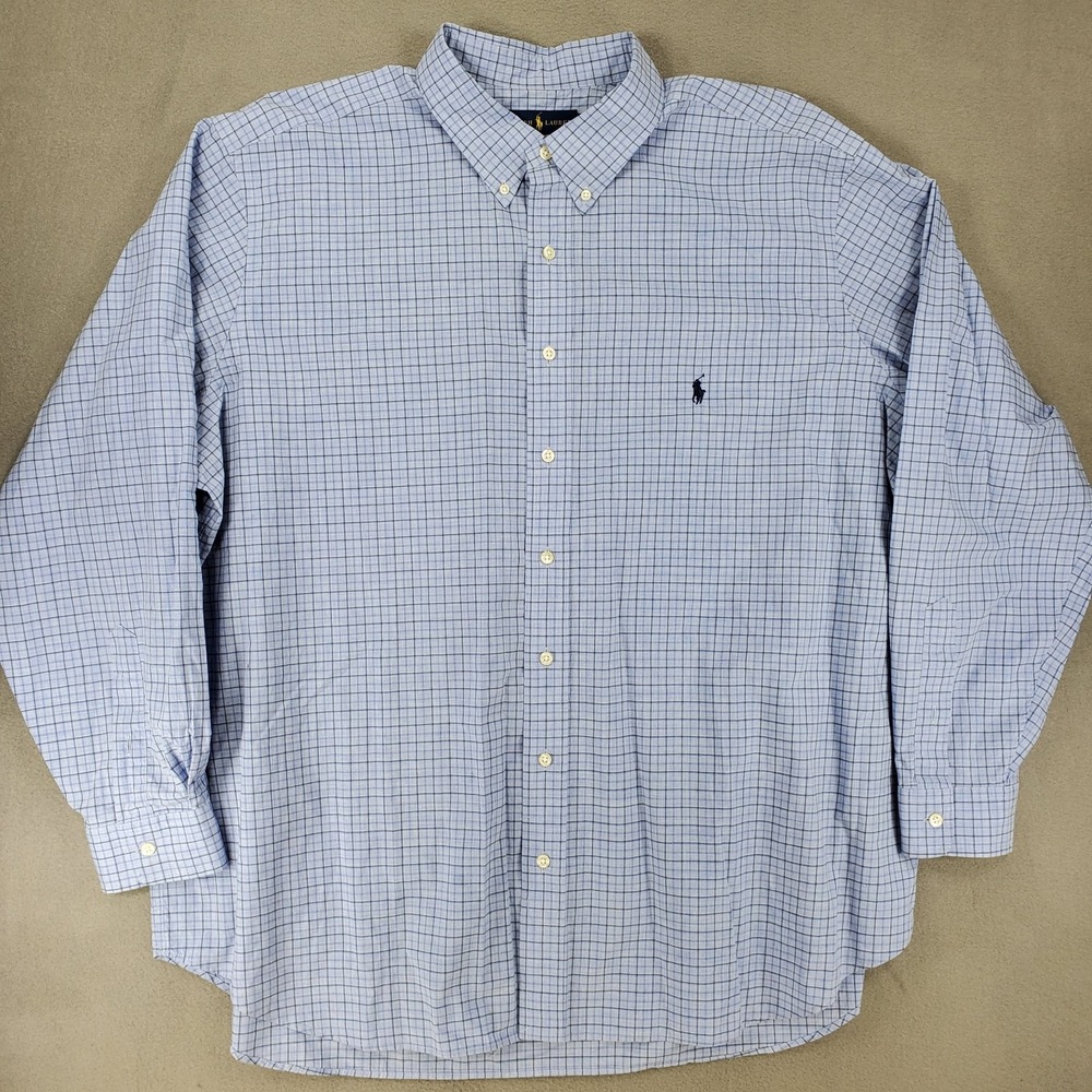 Ralph Lauren Shirt Mens 2XB XXL Big Oxford Grid Plaid Pony Preppy Button Down